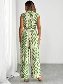 Flirla Women Plus Size Casual Floral Print Sleeveless Jumpsuit, Summer