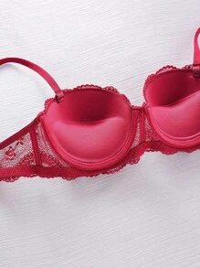 SHEIN 3 件套蕾丝边钢圈聚拢文胸，带不可拆卸衬垫，1/2 罩杯，适合女士 - 彩色 - 查看 4