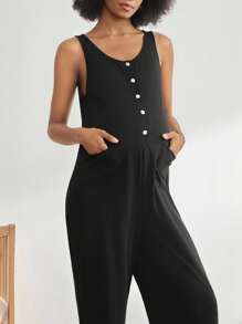 Moonlight&Mama Mono sin mangas de unicolor informal para uso doméstico de verano para mujeres embarazadas - Negro - Ver 3