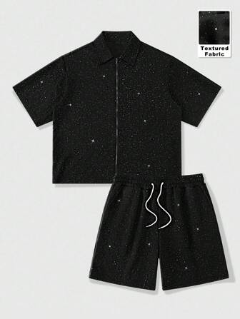 Street Life Ensemble de chemise à fermeture éclair à col court brillant et short d'été pour hommes