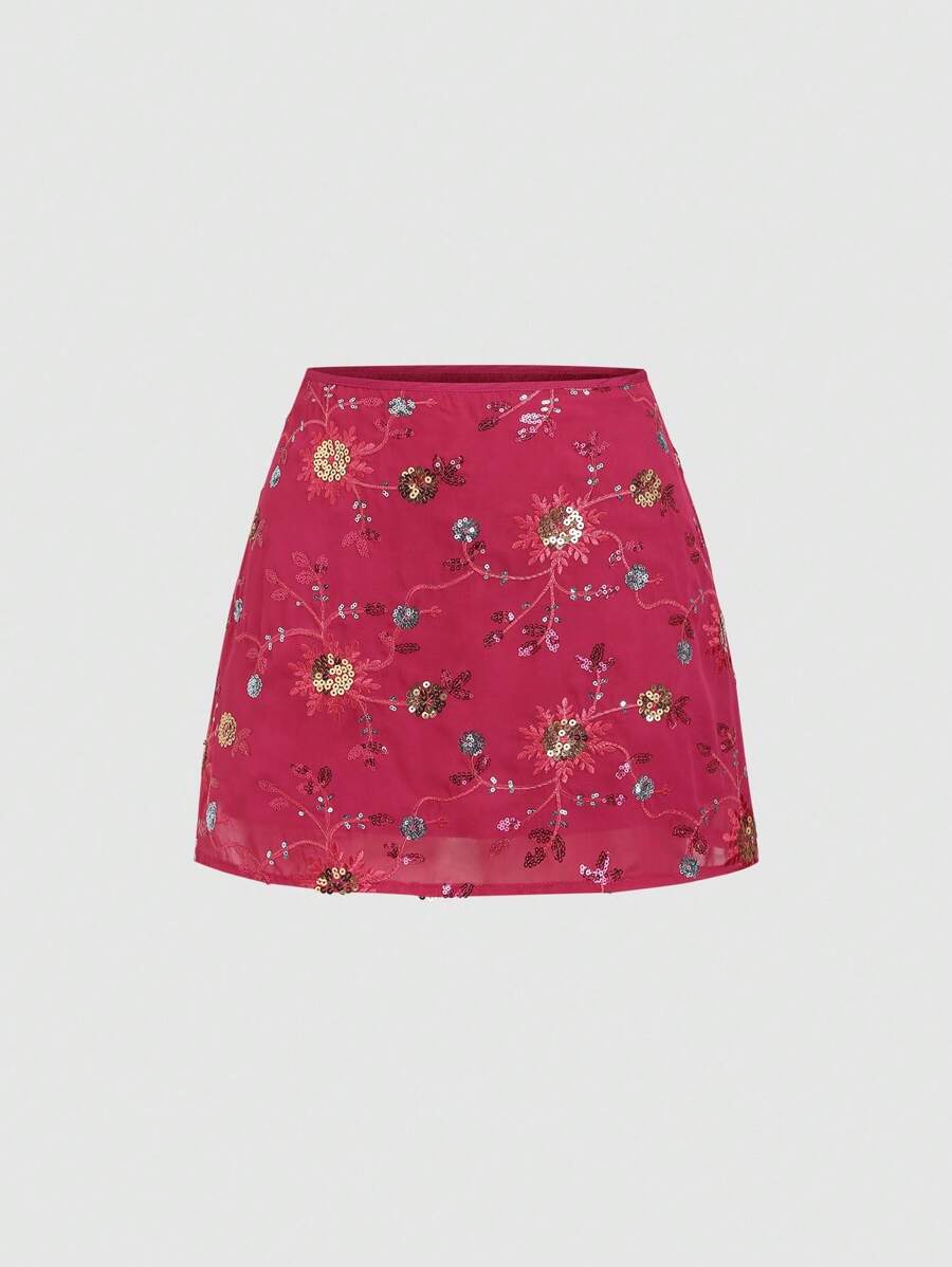 Sweetra 女士新款春夏海滩度假黄色亮片刺绣适合派对和郊游迷你A字裙