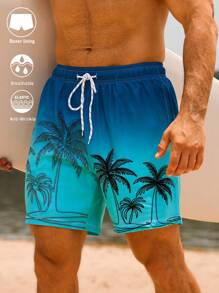 Manfinity Swimmode Men's Palm Tree Print Drawstring Waist Beach Shorts