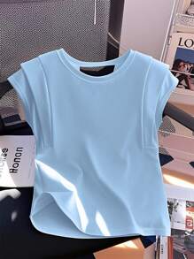 SHEIN Clasi Camiseta minimalista de unicolor para mujer con decoración de lazo