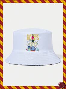 HARRY POTTER X SHEIN Cartoon Letter Graphic White Reversible Bucket Hat, Sun Protection - White - View 2