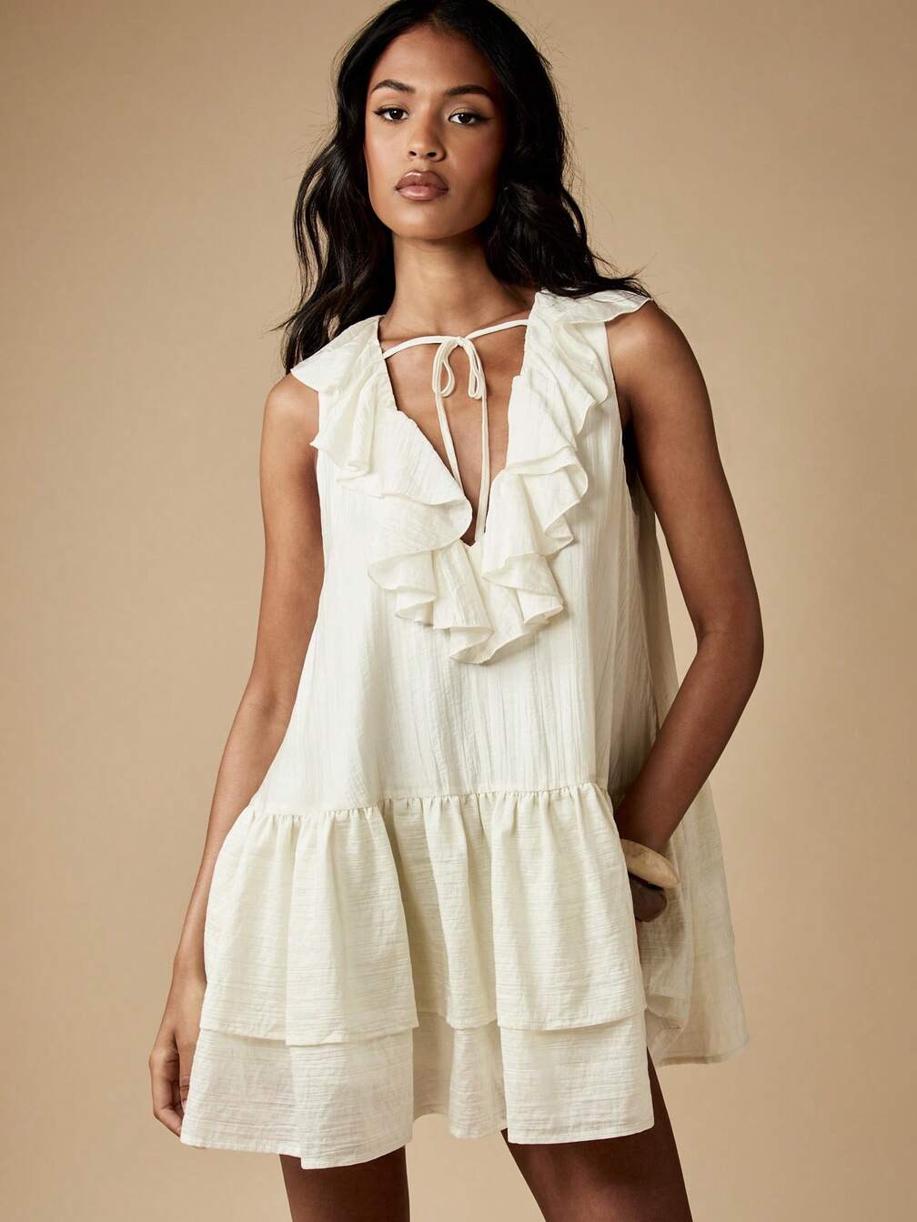 cheesecloth mini dress boohoo Women's Cheesecloth Halter Mini Beach Dress in White | Size: 12