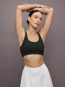 Activina Ribbed Knit Crisscross Back Crop Sports Tank Top - Black - View 4