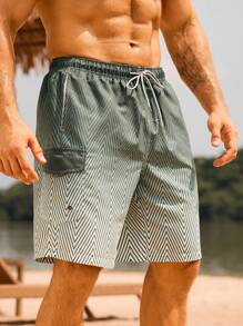 Manfinity Swimmode Men's Ombre Drawstring Waist Beach Shorts, Casual Vacation - Multicolor - View 1