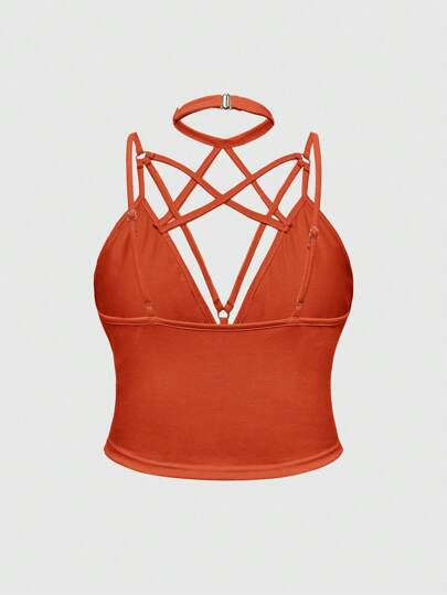 Goth Top de tirantes finos con cordones y encaje, talla grande y sexy