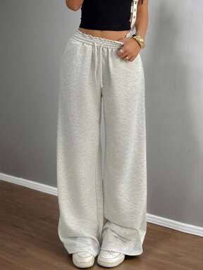 Teen Girls Casual Loose Fit Low Waist Drawstring Waistband Wide Leg Sweatpants, Suitable For Spring, Summer, Autumn And Winter