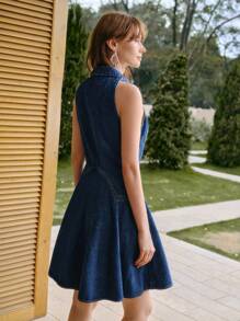 MOTF STUDIO HALF BUTTON POCKET DENIM DRESS