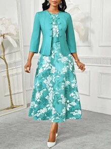 SHEIN Lady Completo da donna con vestito midi con stampa astratta a onde, semplice, collo rotondo, con cintura, adatto per occasioni come uscite, feste, compleanni, eventi, ufficio, chiesa, matrimoni, vacanze. Vestiti casual e formali per donna, adatti per cerimonie, ufficio, lavoro, matrimoni, vacanze.
