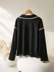 CosyJoli 大码秋冬狗牙边拼色翻领方形短款羊毛大衣