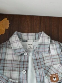 SHEIN Baby Boy Cute Beige Bear Embroidery Plaid Long Sleeve Shacket,Fashionable Autumn Button Up Shirt,Casual Fall Winter Jacket For Daily Outings,Club - Multicolor - View 5