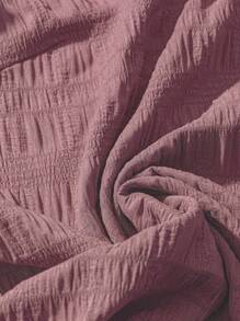 SHEIN LUNE Plus Size Women's Solid Color Textured Fabric V-Neck Ruffle Trim Short Flare Sleeve Fitted Casual Regular Shirt - Dusty Pink - View 3