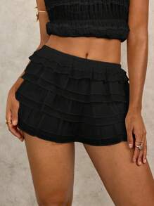 Swim Glamine Váy/Quần short hở lưng co giãn viền bèo nhún cho nữ - màu đen - Xem 4