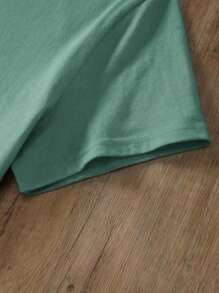 Manfinity Dauomo Men's Casual Slogan Print Round Neck Short Sleeve T-Shirt, Summer - Green - View 3