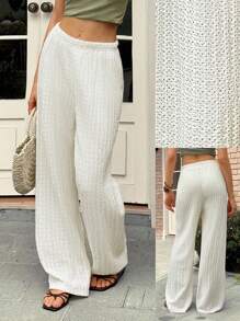 Rafferiza Pantalones sueltos de mujer de punto texturizado para playa y vacaciones casuales