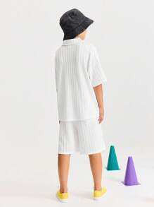 SHEIN 青少年男童宽松休闲简约舒适高领上衣和短裤套装 - 灰色 - 查看 2