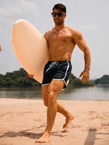 Manfinity Swimmode Pantalones cortos casuales de playa para hombres con ribete de color contrastante