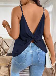 SHEIN Holidaya Camiseta de tirantes de verano de talla grande, de unicolor, con efecto retorcido y calado