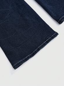 ROMWE Goth Women's Fashion Rhinestone Wing Embroidery Washed Flared Low Waist Jeans