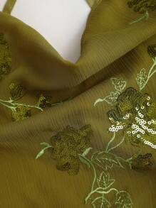 Sweetra Y2K Sexy Open-Back Holiday Sequin Embroidery Dress - Green - View 7