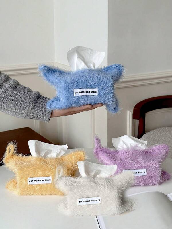 1pc Solid Color Feather Cloth Tissue Bag Home Drawn Paper Tissue Box - Bedhead Storage, Hanging Bag, Hanging Decoration, Tissue Pack, High Quality Non Shedding, Desktop Decoration,Home Decor