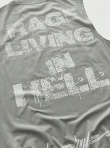 ROMWE MEN Street Life IP 男士无袖图案印花背心，休闲夏季 - 淺灰色 - 查看 5