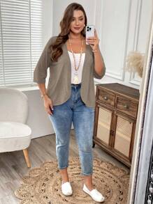 EMERY ROSE Plus Size Vacation Women Solid Color Asymmetric Hem Casual Resort Costume Jacket Summer Beach,Fall Winter Autumn