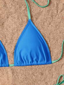 Swim Basics Conjunto de bikini playero de verano para mujer con corte halter y nudo, en estilo colorblock y sexy