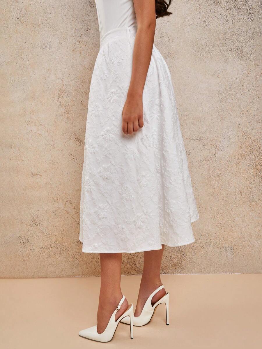 COSMINA Váy xếp ly hoa Jacquard thanh lịch cho nữ, thích hợp cho ngày lễ - trắng - Xem 1