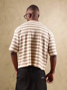 SUMWON Lässiges gestreiftes T-Shirt mit strukturiertem Rippstrick, hochwertige Kurzarm Alltagsessentials, klassisch für den Sommer - Verschiedenfarbig - Übersicht 3