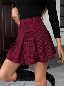 Pariaura Black & White Plaid Pleated Zipper Mini Skirt, Casual Commuter Simple College Style, Spring & Summer For Women