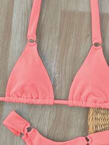 Swim SXY Bộ 2 món/Bộ thời trang đi biển mùa hè cho nữ, Bộ đồ bơi bikini màu trơn có dây đeo có thể điều chỉnh - Màu Hồng  San hô - Xem 5