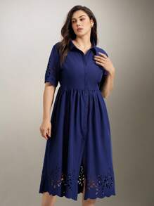 Flouryn Vestito camicia corto trasparente con collo e maniche corte, per donne taglie forti - Blu Navy - Visualizzare 6