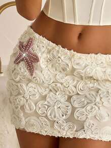 Vowa 2 件套优雅杏色螺旋花拼布缎面抹胸和紧身迷你裙套装，适合约会、度假、音乐节、下午茶、毕业典礼、婚礼、派对、舞会礼服