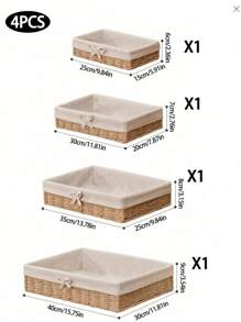 Desktop Storage Box For Cosmetics, Keys, Snacks, Table Clutter, Living Room, Entrance, Household Rattan Storage Basket, Woven Frame - apricot bow - View 3