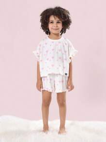 SUMWON Girls Pajama Set Heart Pattern Ruffle Sleeve Summer Sleepwear Kids Wear Comfort Night Wear Cute Matching Two Piece Pink White For Casual And Vacation - Red and White - View 7