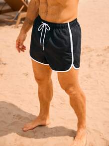 Manfinity Swimmode Pantalones cortos casuales de playa para hombres con ribete de color contrastante