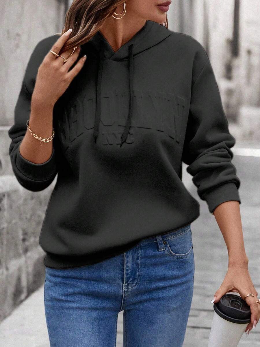 EMERY ROSE Women Casual Loose Letter Print Hoodie Sweatshirt Pullover Fall