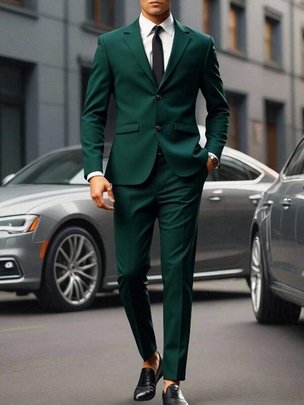 SHEIN Festlicher Anzug Set für Teenagerjungen, einfarbiger minimalistischer Gentleman Stil Blazer & Hose, bequem für Schule/Büro, vielseitig einsetzbar, weicher Stoff, geeignet für Feiertage, Partys, Frühling/Sommer
