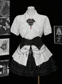 Flirla Áo sơ mi chữ A thoải mái, giản dị, viền bèo nhún bất đối xứng cỡ lớn dành cho nữ mùa xuân/hè, áo đi chơi - trắng - Xem 8