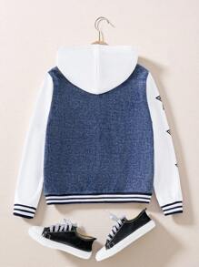 Denimly 男童时尚舒适百搭学院风棒球服星星印花+刺绣字母水洗蓝色缝线牛仔卫衣夹克 - 中等水洗藍 - 查看 2