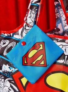 SUPERMAN X SHEIN 印有标志图案的可折叠购物袋、手提袋，包含一个带串珠链的紧凑型储物袋，可挂在包上 - 彩色 - 查看 6