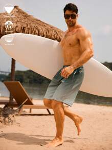 Manfinity Swimmode Men's Ombre Drawstring Waist Beach Shorts, Casual Vacation - Multicolor - View 5