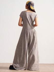 Bohemela Mono bohemio estilo Renacimiento de algodón lavado de punto con cuello cuadrado y manga corta para mujer, verano - Gris - Ver 7
