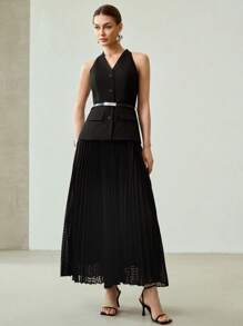 MOTF PREMIUM VÁY XẾP NẾP CÓ THẮT LƯNG - màu đen - Xem 5