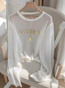 INAWLY 休闲透视长袖圆领T恤，百搭上衣