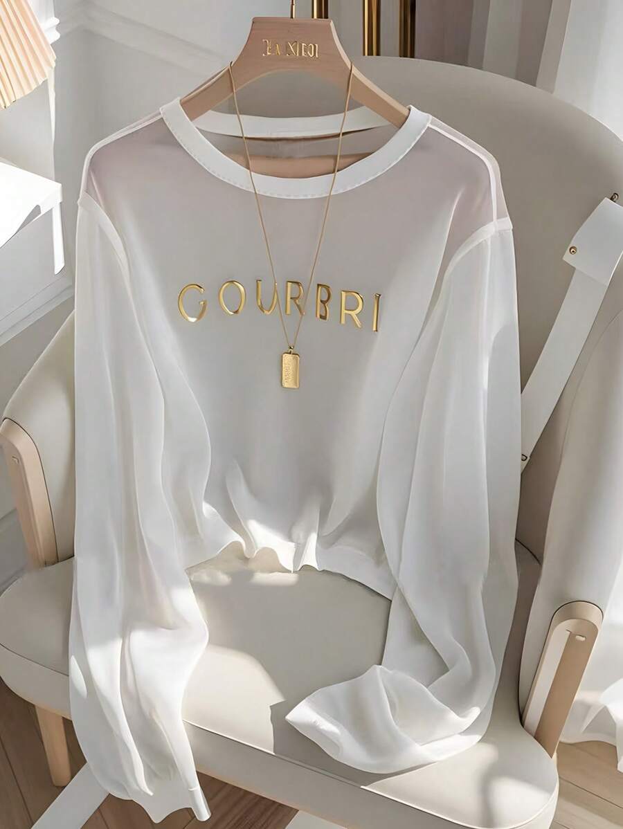 INAWLY 休闲透视长袖圆领T恤，百搭上衣