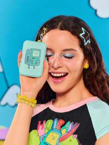 Adventure Time X ROMWE Espejo de mesa plegable y portátil de PU con diseño de dibujos animados, adecuado para viajar, regalo - Verde - Ver 1